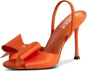 Satin High Heels Slingback Open Toe Mules Sandals Bow Stiletto Sexy Heels Comfortable Wedding Party Shoes