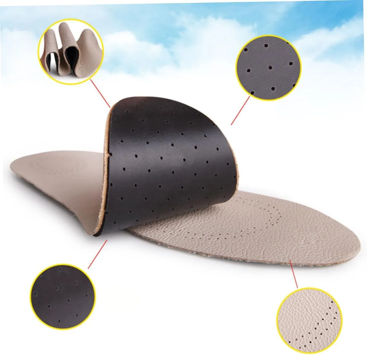 SECFOU Odor- Breathable Full Cowhide Insoles 41/42 Size Leather Inserts for Sports Shoes Comfort Support