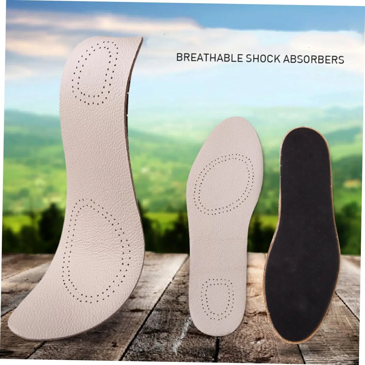 SECFOU Odor- Breathable Full Cowhide Insoles 41/42 Size Leather Inserts for Sports Shoes Comfort Support