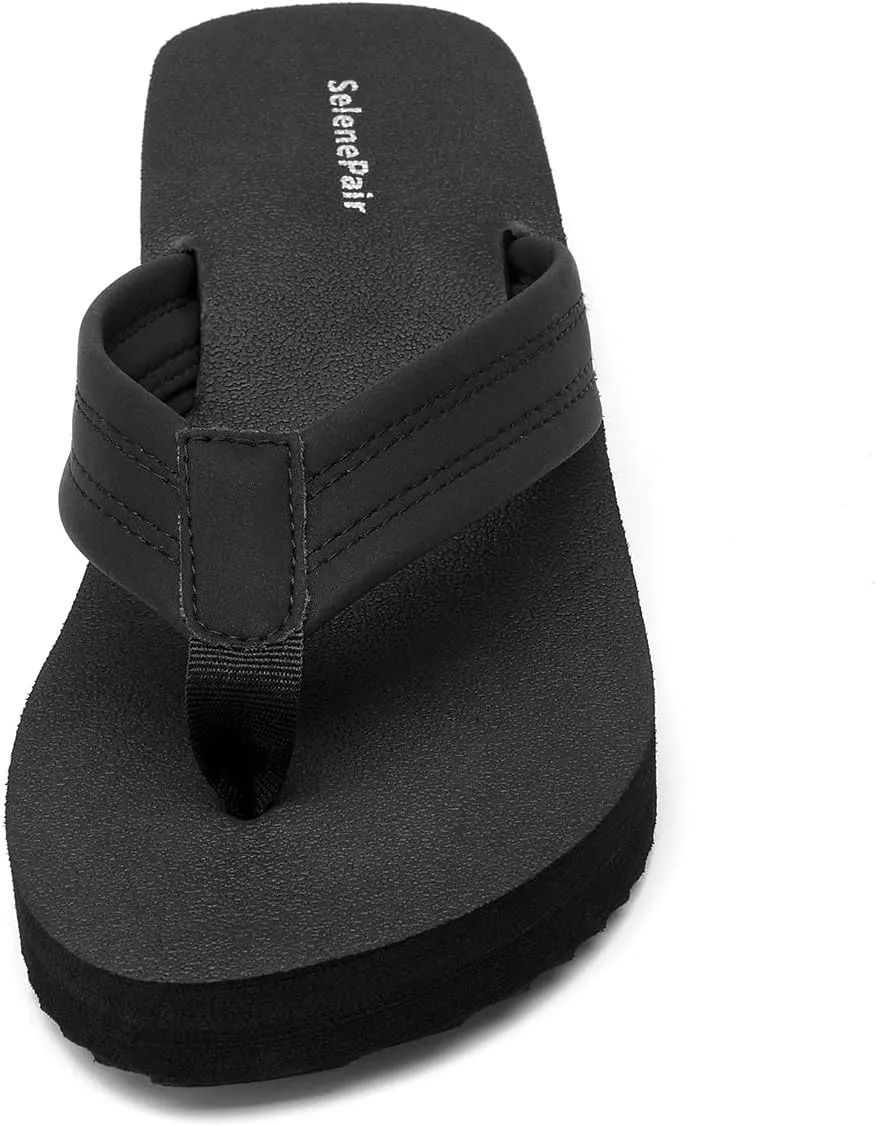 SelenePair Women's Platform Flip Flops Comfortable Arch Support Rhinestone Braid Summer Beach Slide Sandals Soft Woven Strap Slip On Lightweight Casual Walking Thong Sandals