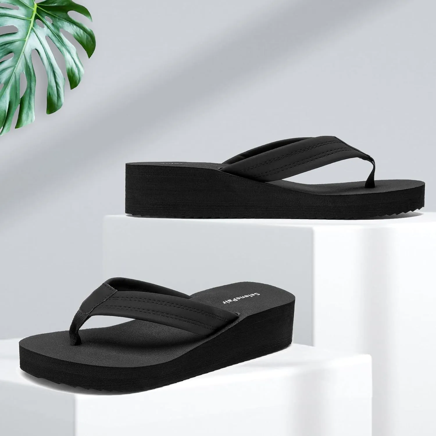 SelenePair Women's Platform Flip Flops Comfortable Arch Support Rhinestone Braid Summer Beach Slide Sandals Soft Woven Strap Slip On Lightweight Casual Walking Thong Sandals