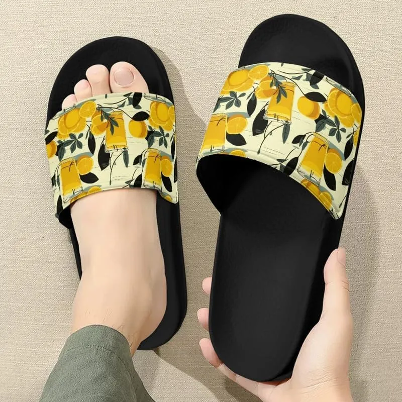 Semioury Lemon Home Slippers Non-Slip Quick Drying Women Balloon Forest Open Toe Shower Bathroom Slippers EVA Rubber Slipper