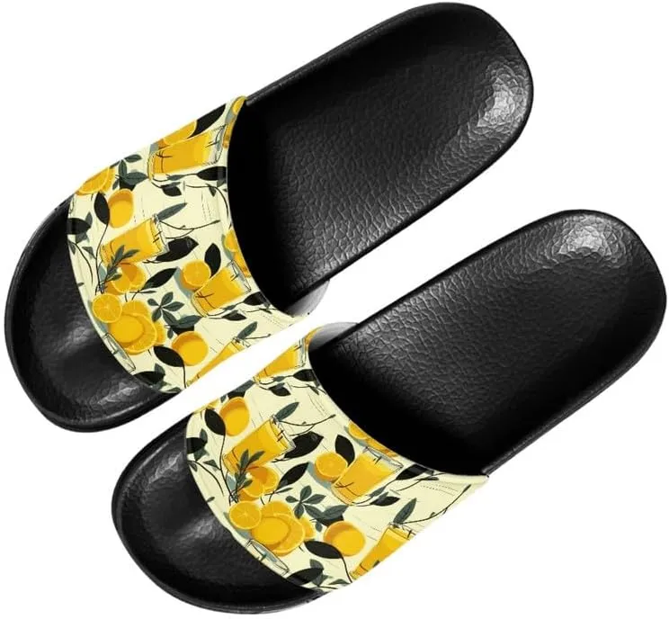 Semioury Lemon Home Slippers Non-Slip Quick Drying Women Balloon Forest Open Toe Shower Bathroom Slippers EVA Rubber Slipper