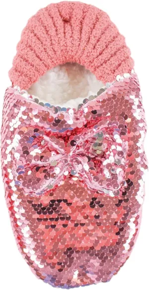 Sequin Slipper Socks With Sequin Bow