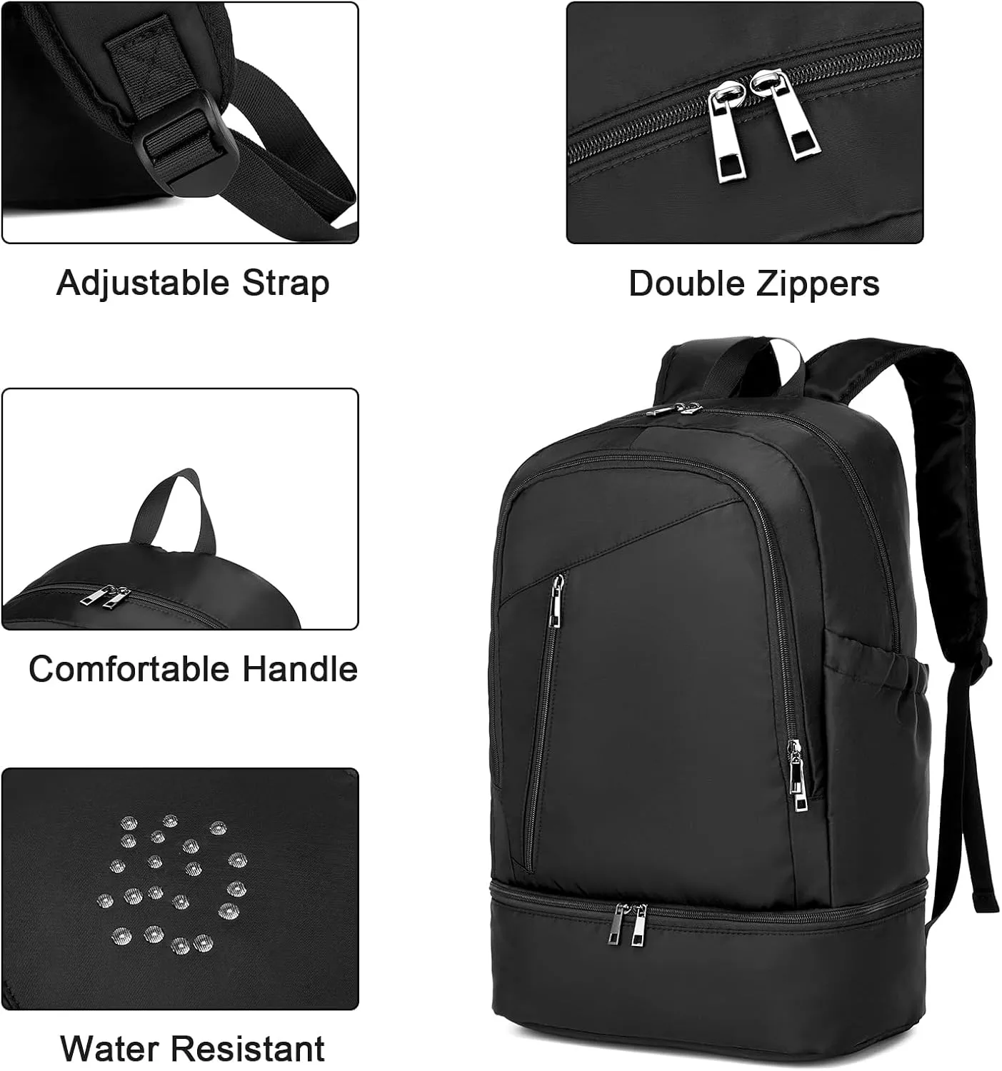 seyfocnia Gym Backpack for Men,Waterproof Backpack With Shoe Compartment Lightweight Travel Backpack Sports Backpack Casual Daypack Backpack-Black