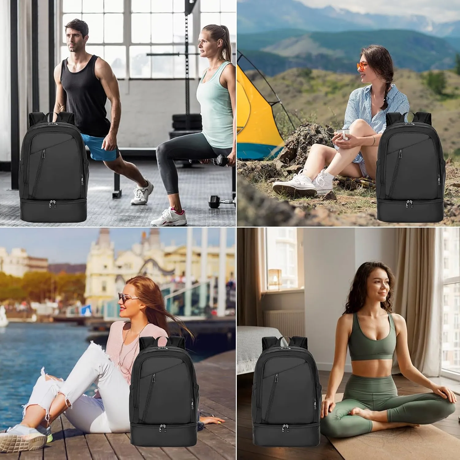 seyfocnia Gym Backpack for Men,Waterproof Backpack With Shoe Compartment Lightweight Travel Backpack Sports Backpack Casual Daypack Backpack-Black