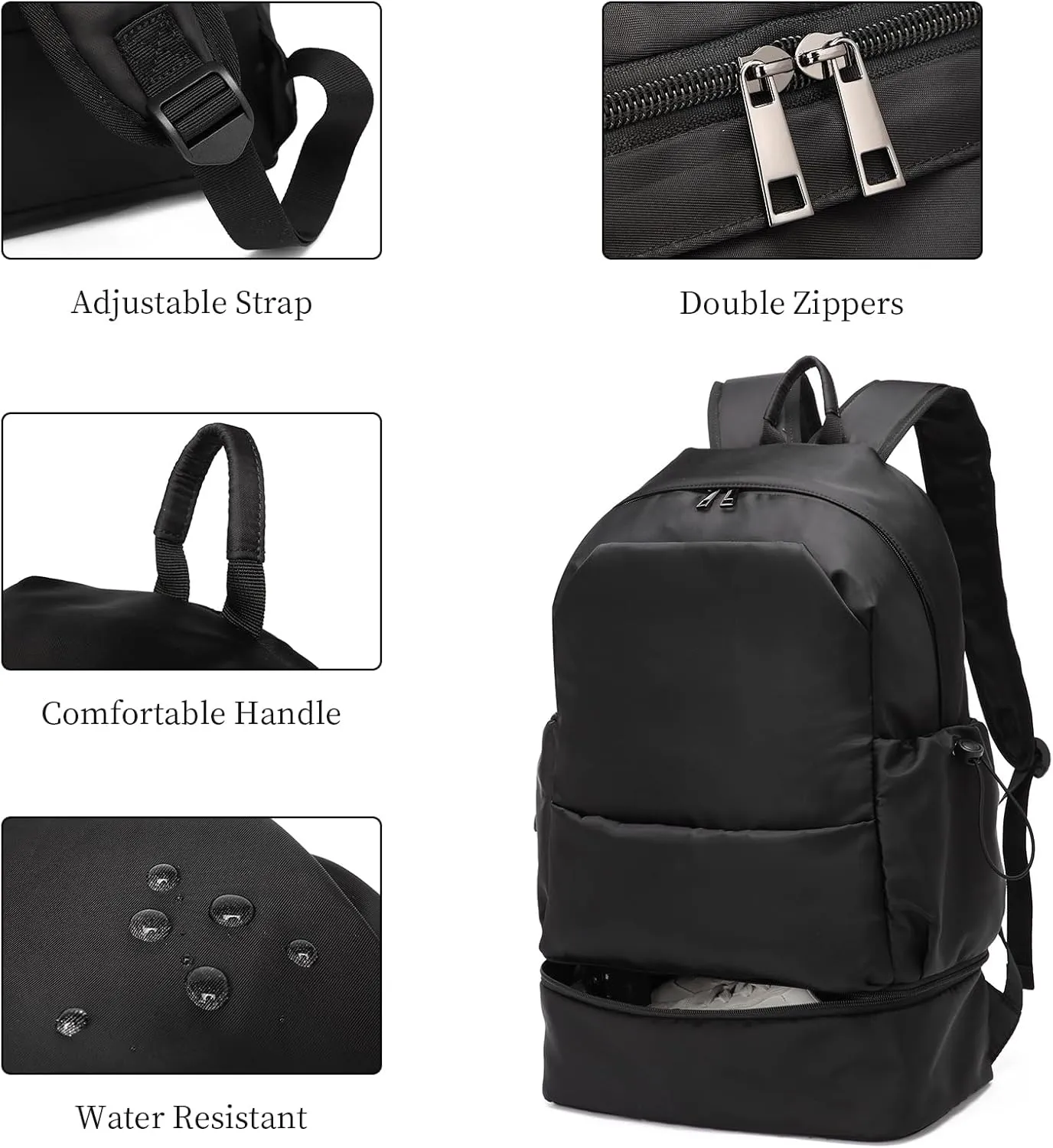seyfocnia Gym Backpack for Men,Waterproof Travel Backpack With Shoe Compartment Lightweight Sports Gym Bag Casual Daypack-Black