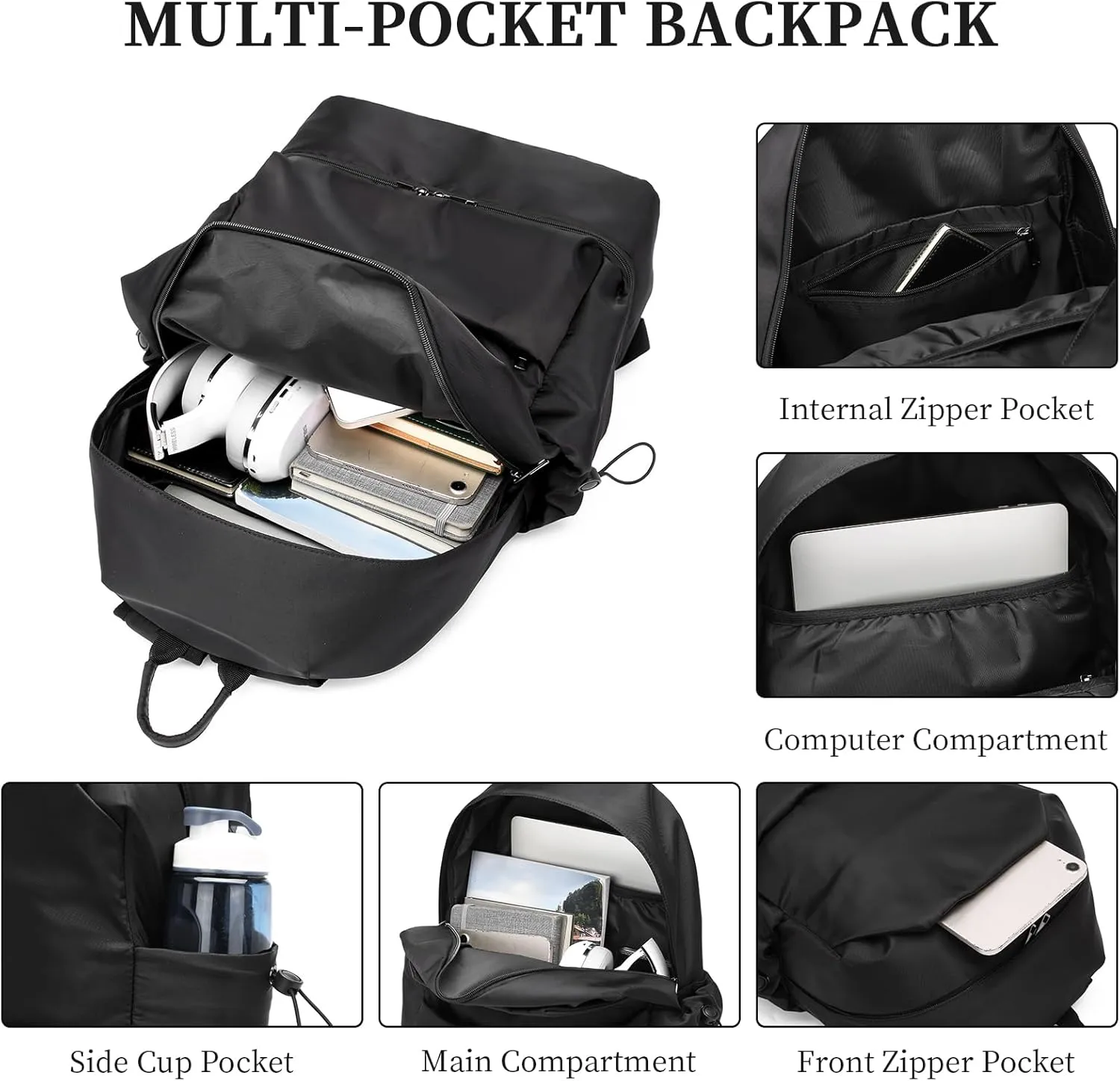 seyfocnia Gym Backpack for Men,Waterproof Travel Backpack With Shoe Compartment Lightweight Sports Gym Bag Casual Daypack-Black