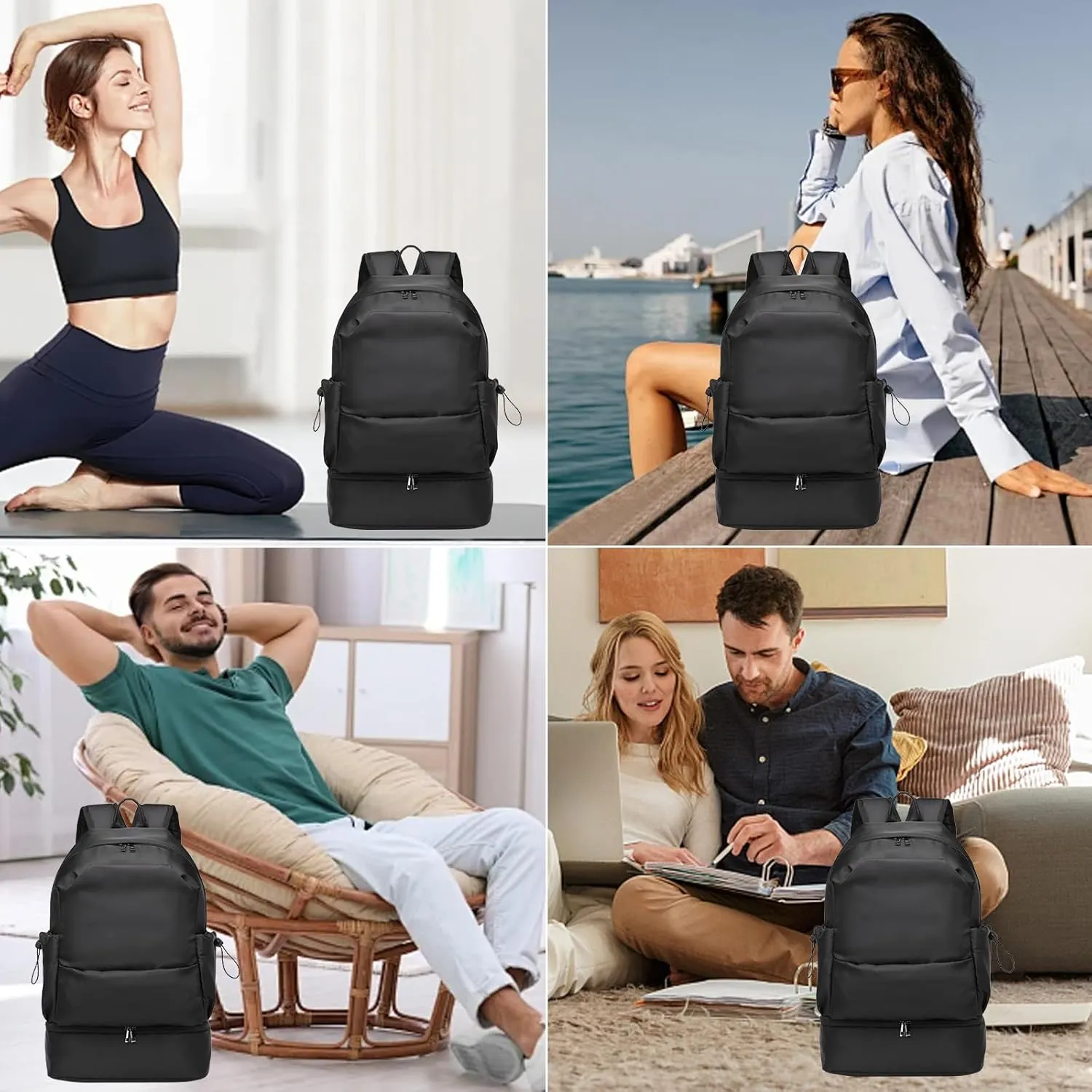 seyfocnia Gym Backpack for Men,Waterproof Travel Backpack With Shoe Compartment Lightweight Sports Gym Bag Casual Daypack-Black