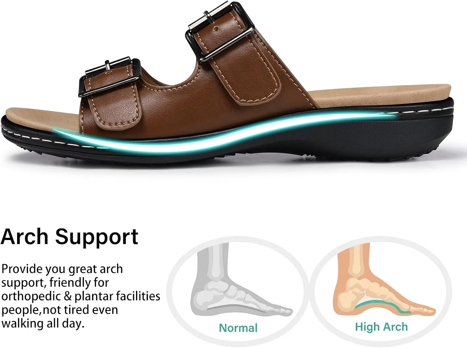 SHIBEVER Flat Sandals Women Dressy: Non Slip, Arch Support, Orthopedic, Plantar Fasciitis Comfortable Walking Sandal