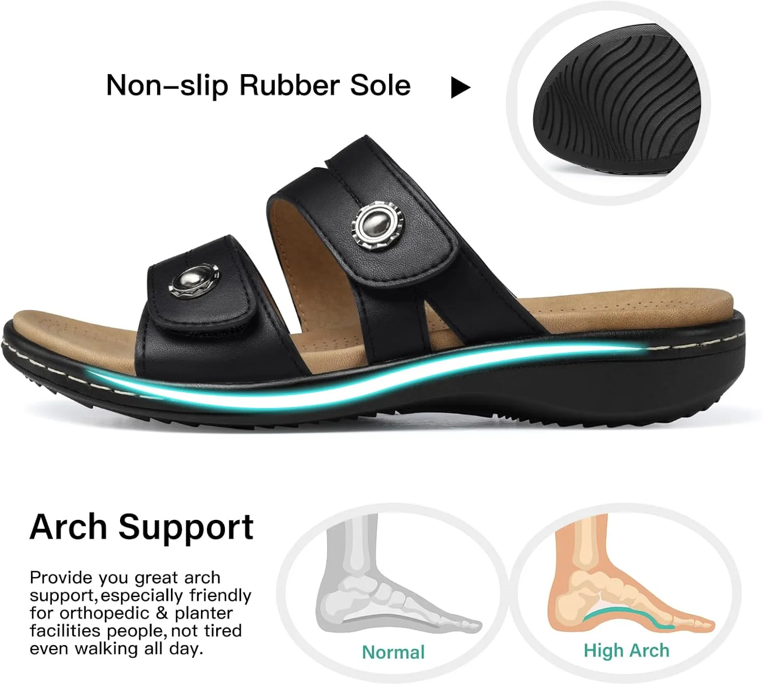 SHIBEVER Flat Sandals Women Dressy: Non Slip, Arch Support, Orthopedic, Plantar Fasciitis Comfortable Walking Sandal