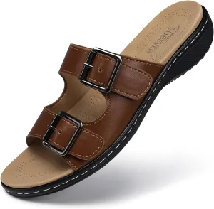 SHIBEVER Flat Sandals Women Dressy: Non Slip, Arch Support, Orthopedic, Plantar Fasciitis Comfortable Walking Sandal