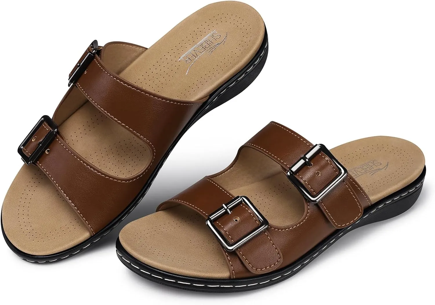 SHIBEVER Flat Sandals Women Dressy: Non Slip, Arch Support, Orthopedic, Plantar Fasciitis Comfortable Walking Sandal