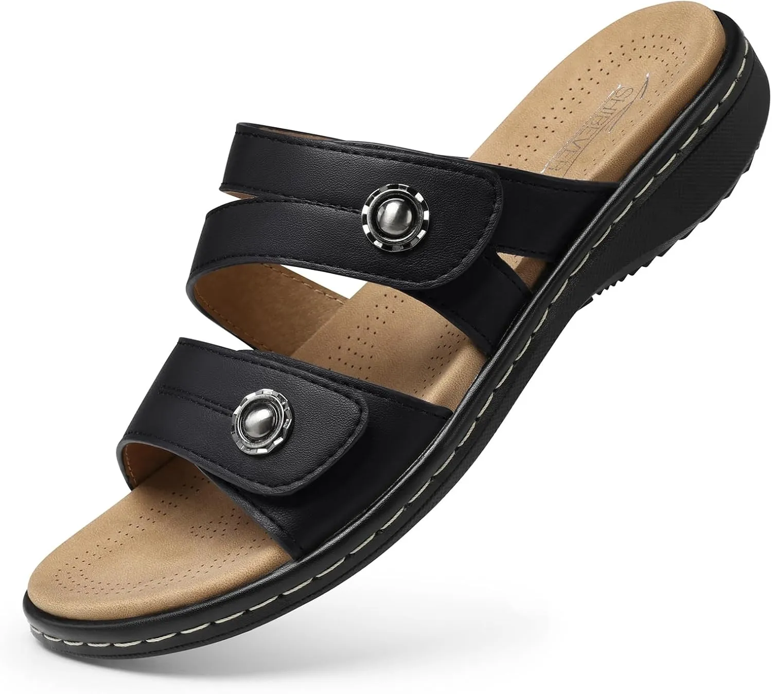 SHIBEVER Flat Sandals Women Dressy: Non Slip, Arch Support, Orthopedic, Plantar Fasciitis Comfortable Walking Sandal