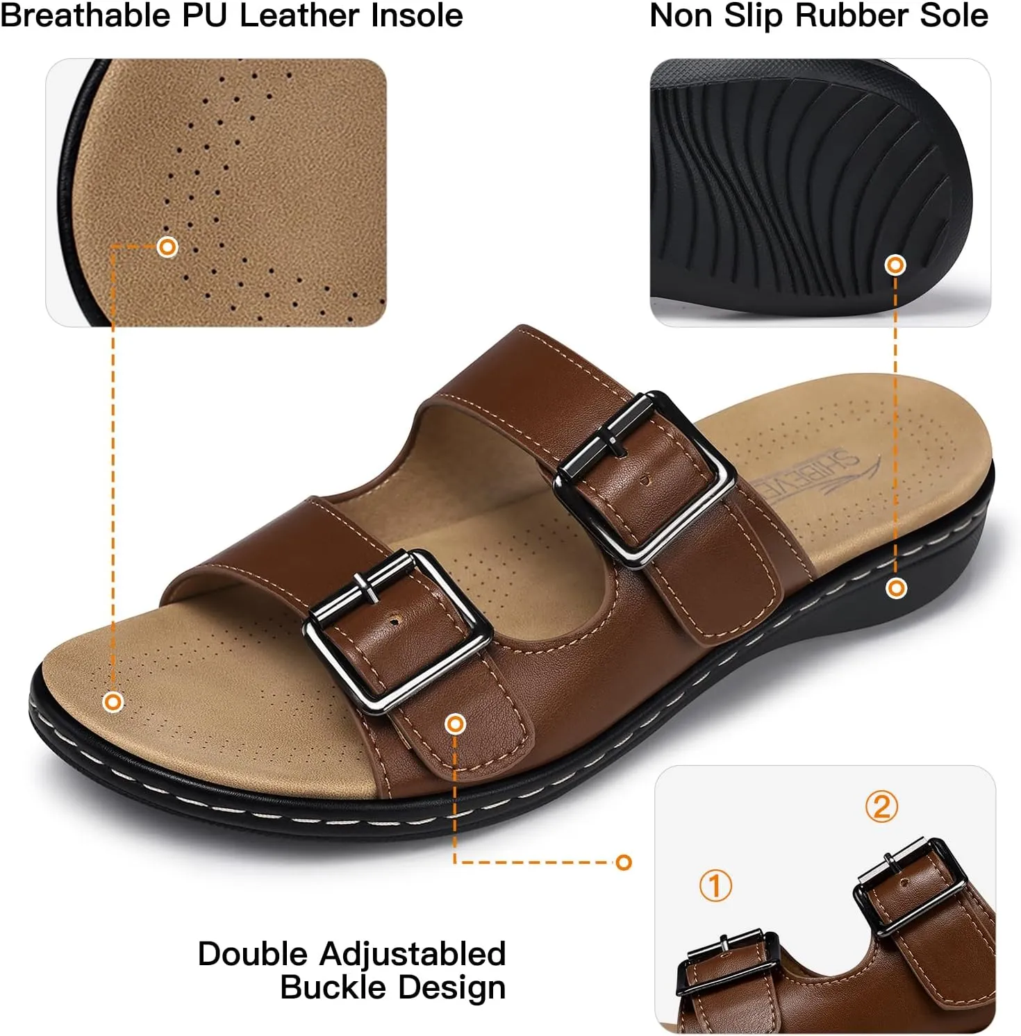 SHIBEVER Flat Sandals Women Dressy: Non Slip, Arch Support, Orthopedic, Plantar Fasciitis Comfortable Walking Sandal