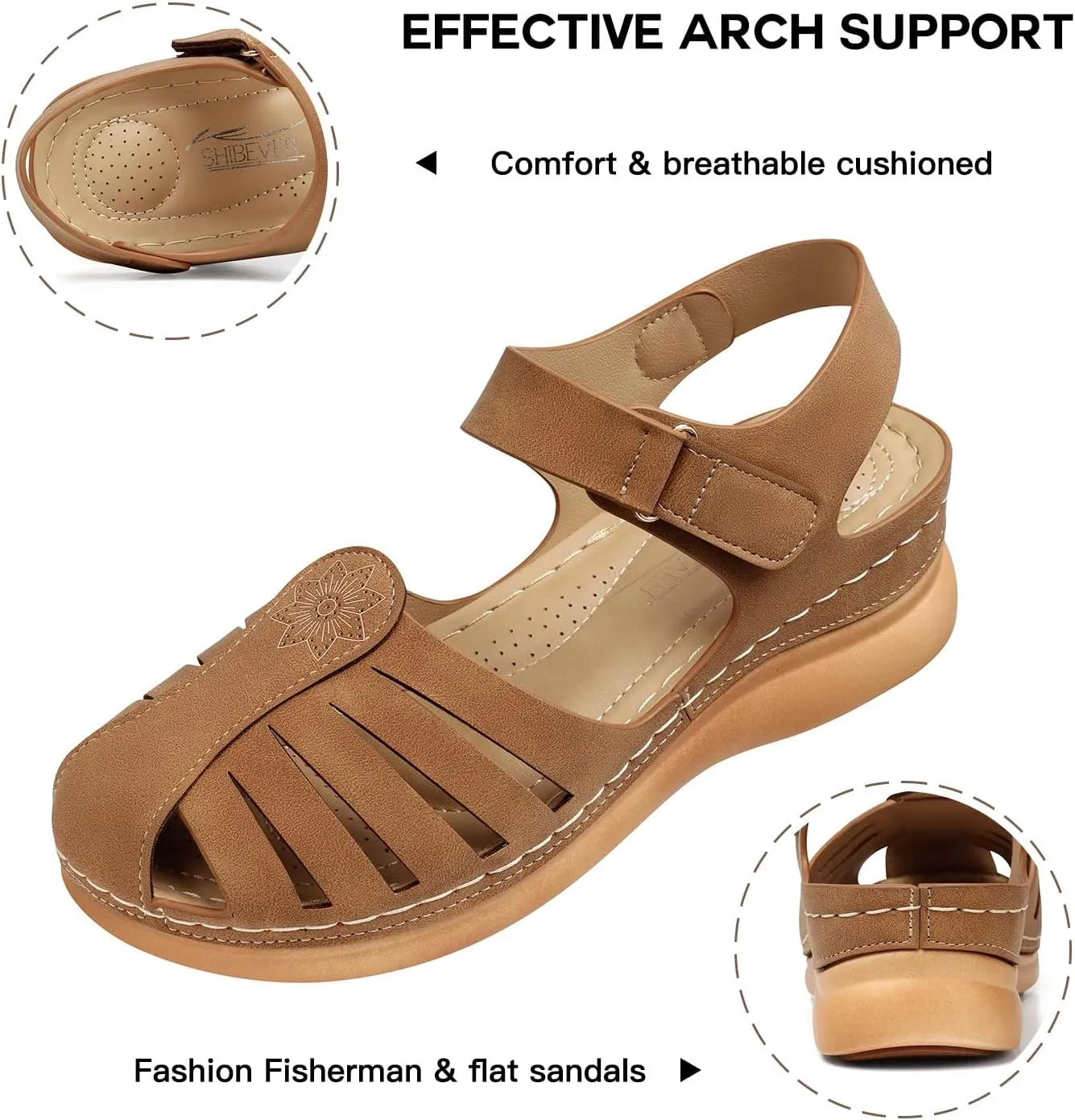 SHIBEVER Women Comfortable Flat Sandals: Dressy Summer Sandal - Closed Toe Fisherman Sandals