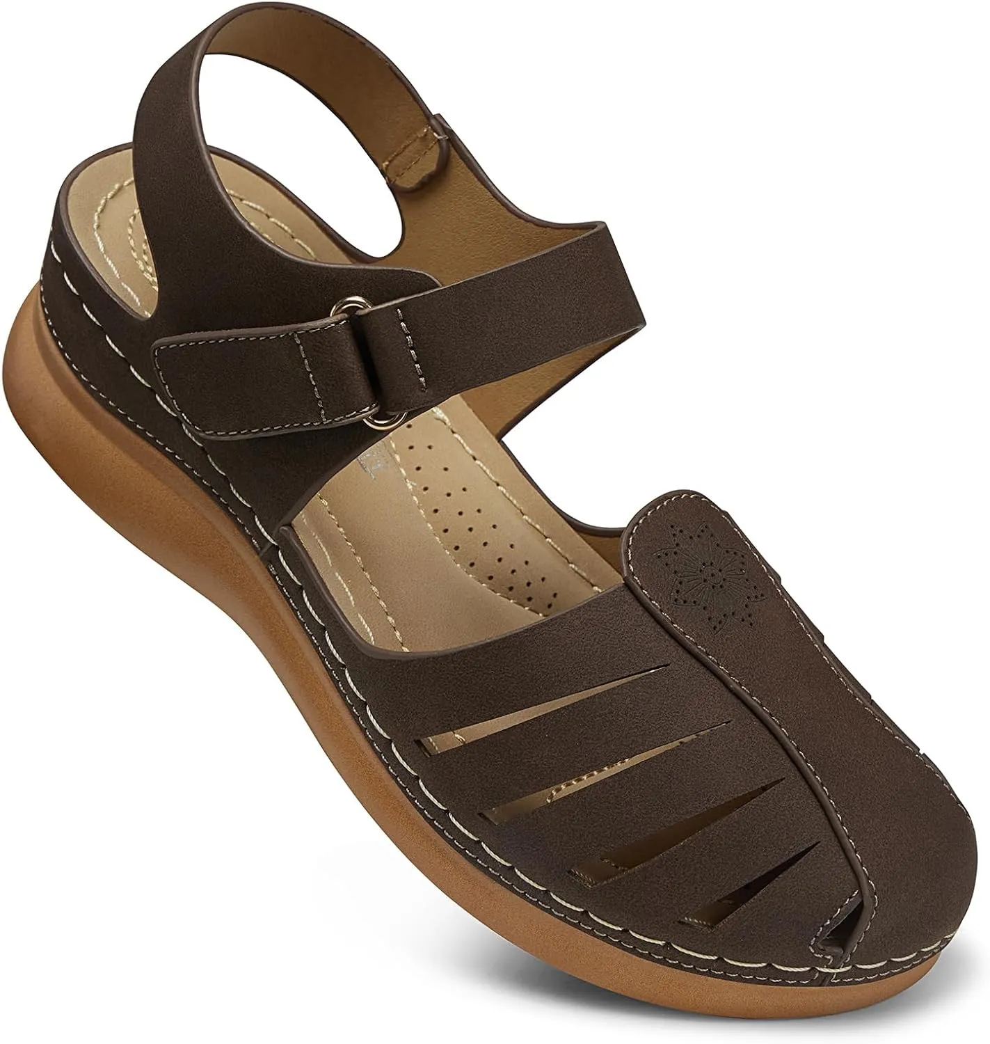 SHIBEVER Women Comfortable Flat Sandals: Dressy Summer Sandal - Closed Toe Fisherman Sandals