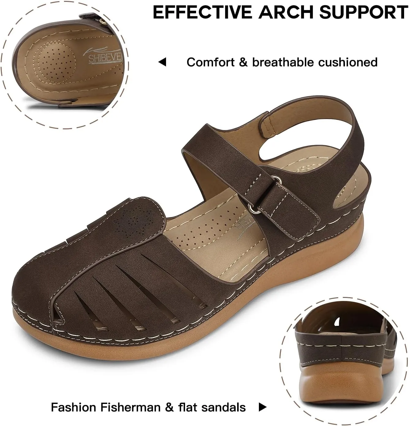 SHIBEVER Women Comfortable Flat Sandals: Dressy Summer Sandal - Closed Toe Fisherman Sandals