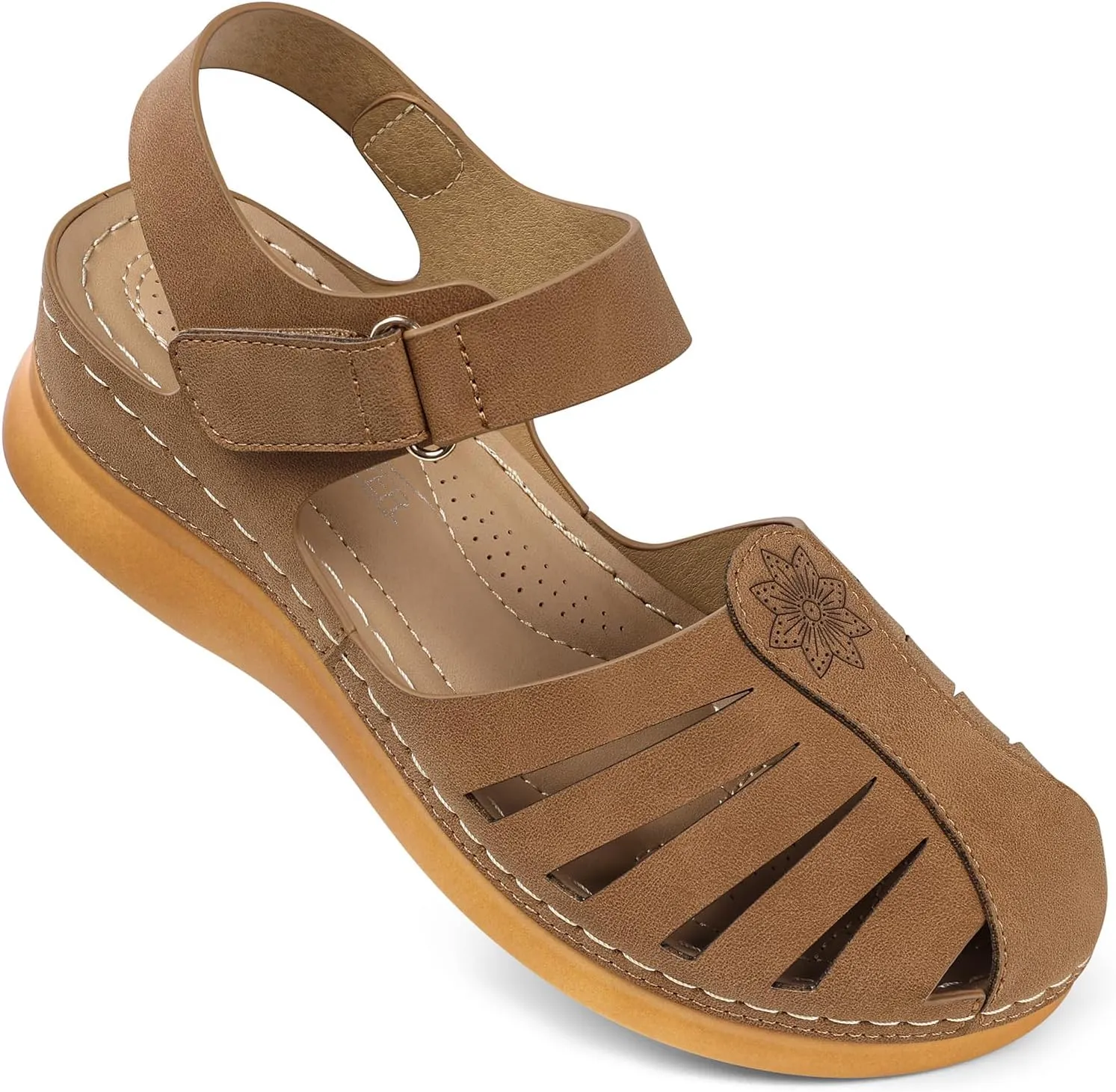 SHIBEVER Women Comfortable Flat Sandals: Dressy Summer Sandal - Closed Toe Fisherman Sandals