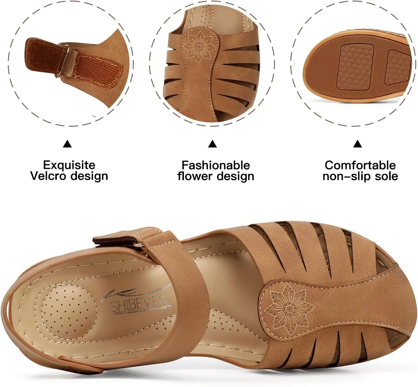 SHIBEVER Women Comfortable Flat Sandals: Dressy Summer Sandal - Closed Toe Fisherman Sandals