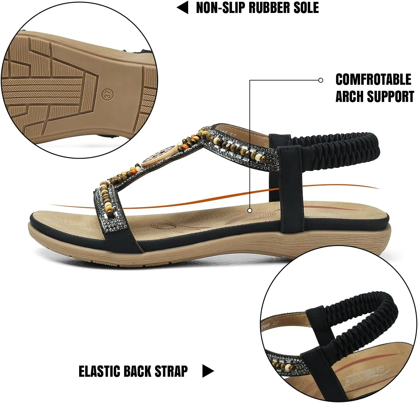 SHIBEVER Womens Flat Sandals Elastic Ankle Strap Sandals Dressy Casual Summer