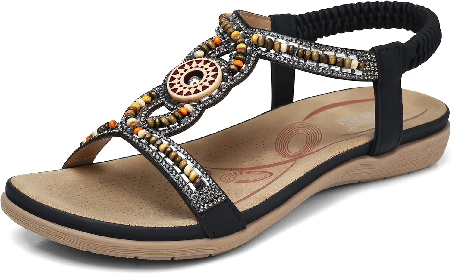 SHIBEVER Womens Flat Sandals Elastic Ankle Strap Sandals Dressy Casual Summer