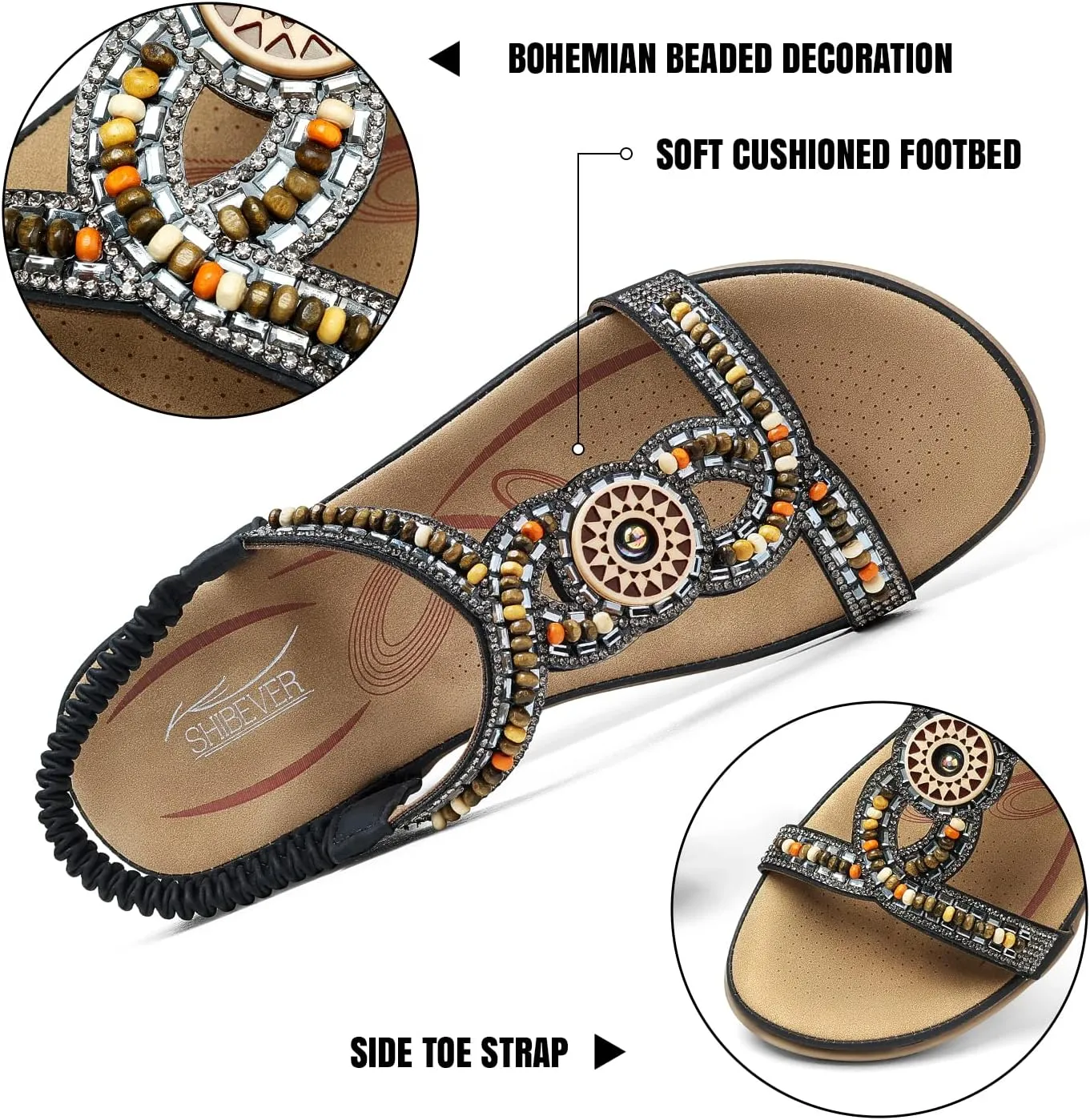 SHIBEVER Womens Flat Sandals Elastic Ankle Strap Sandals Dressy Casual Summer