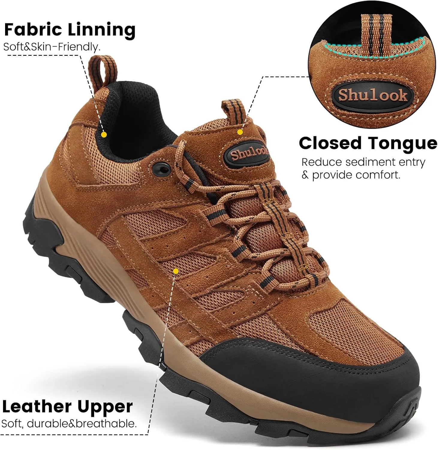 SHULOOK Men's Waterproof Hiking Shoes Lightweight Anti Slip Outdoor Ankle Boots Breathable Hike Trekking Trails Shoe