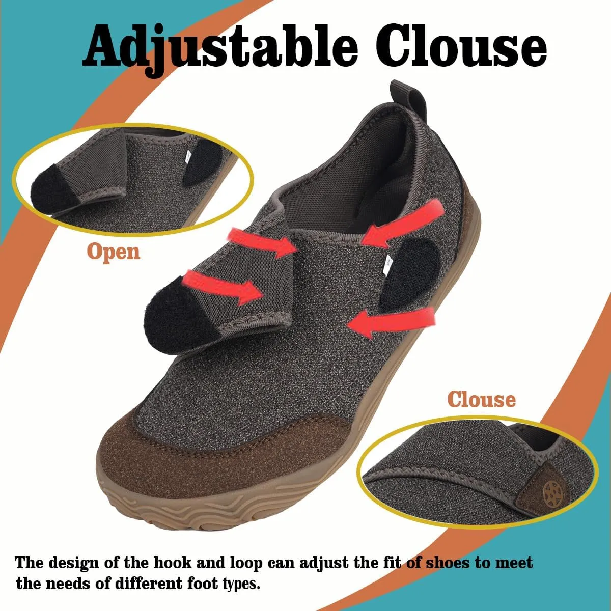 Sisttke Womens Mens Barefoot Slippers Wide Diabetic Shoes with Arch Support Orthopedic Adjustable Walking Slipper Arthritis Edema Swollen House Shoes Indoor Outdoor