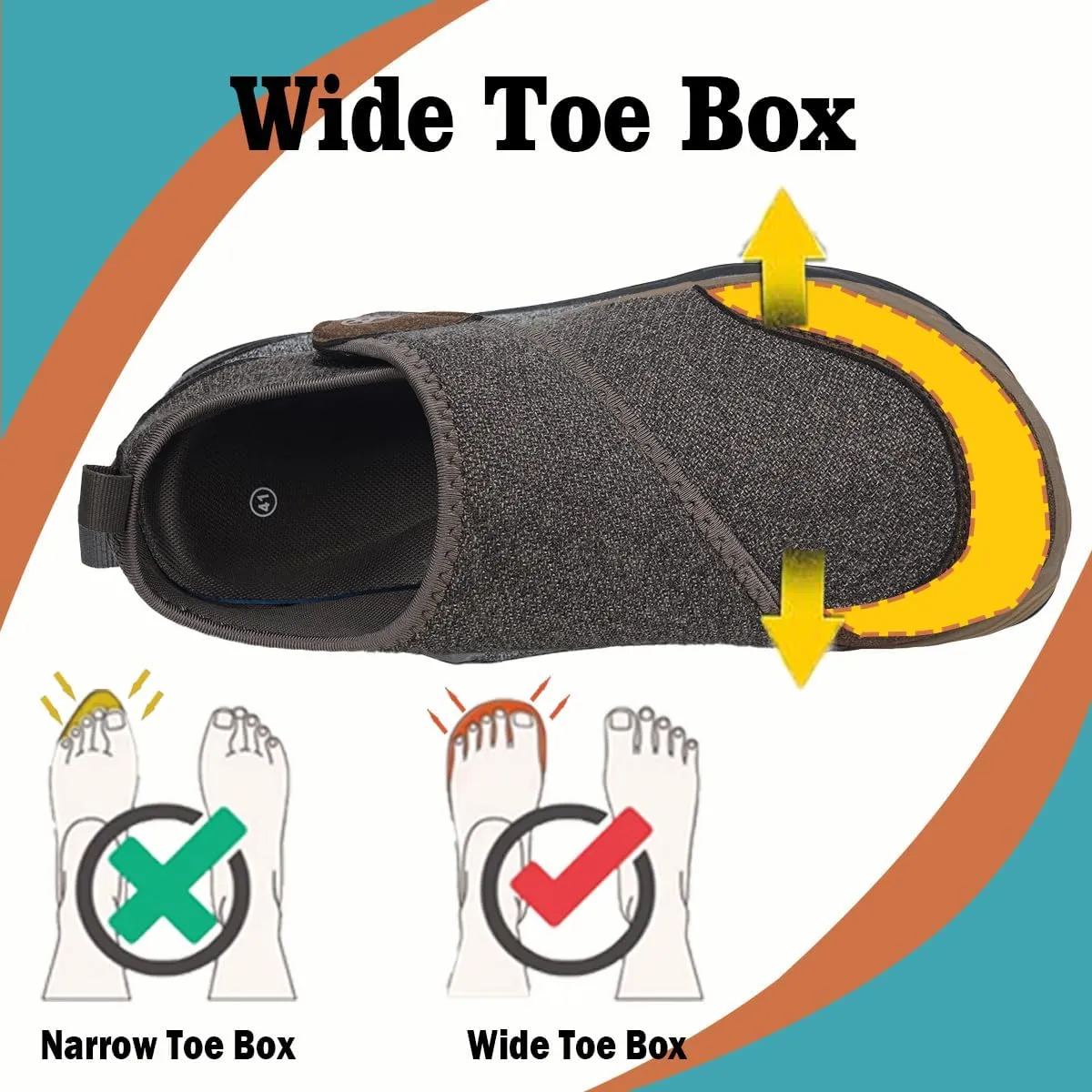 Sisttke Womens Mens Barefoot Slippers Wide Diabetic Shoes with Arch Support Orthopedic Adjustable Walking Slipper Arthritis Edema Swollen House Shoes Indoor Outdoor