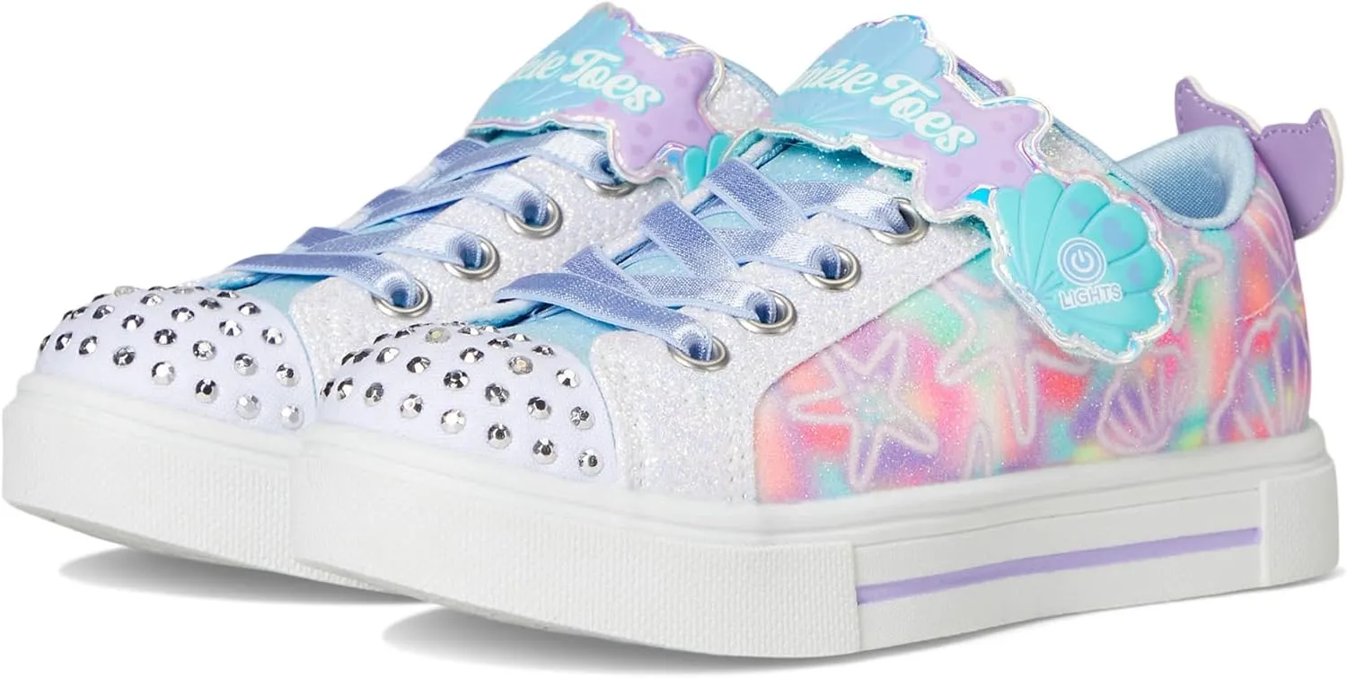 SKECHERS Girls Twinkle Sparks-Underwater Magic Sneaker, White/Multi, 11 Little Kid