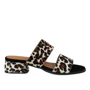 Slip-in sandal in leopard print pony fur