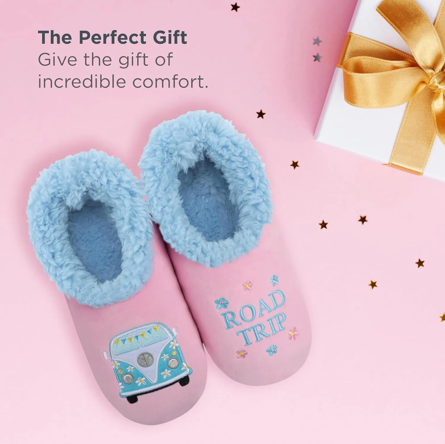 Snoozies Pairable Slipper Socks - Funny House Slippers for Women, Non-Slip Fuzzy Slipper Socks - Happy Camper