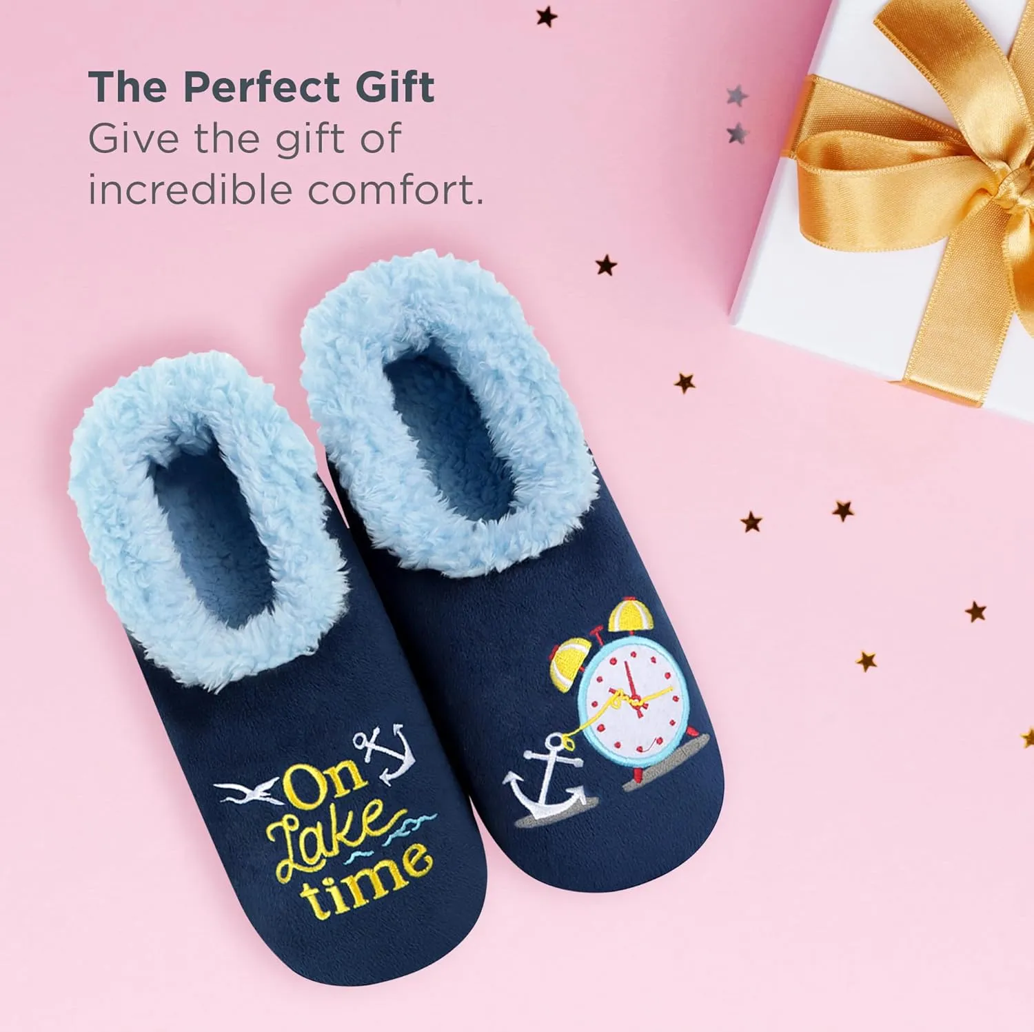 Snoozies Pairable Slipper Socks - Funny House Slippers for Women, Non-Slip Fuzzy Slipper Socks - Happy Camper