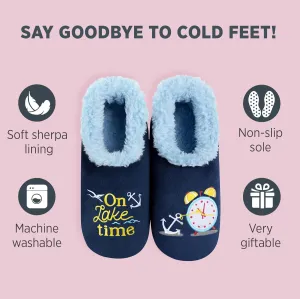 Snoozies Pairable Slipper Socks - Funny House Slippers for Women, Non-Slip Fuzzy Slipper Socks - Happy Camper