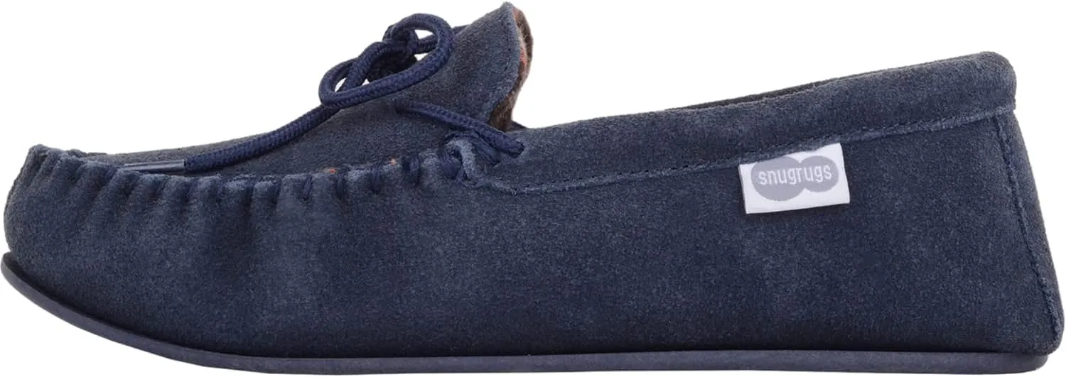 SNUGRUGS Mens Cotton Lined Suede Moccasin Slipper with Rubber Sole