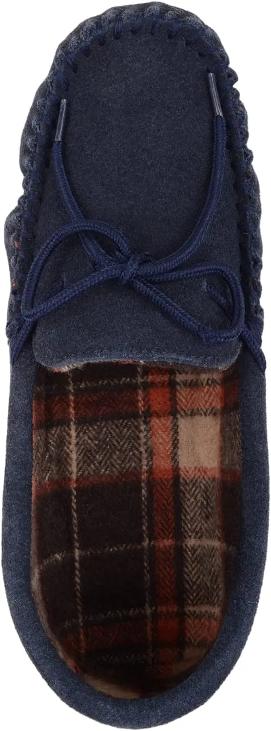 SNUGRUGS Mens Cotton Lined Suede Moccasin Slipper with Rubber Sole