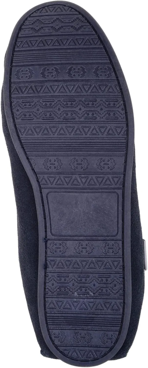 SNUGRUGS Mens Cotton Lined Suede Moccasin Slipper with Rubber Sole