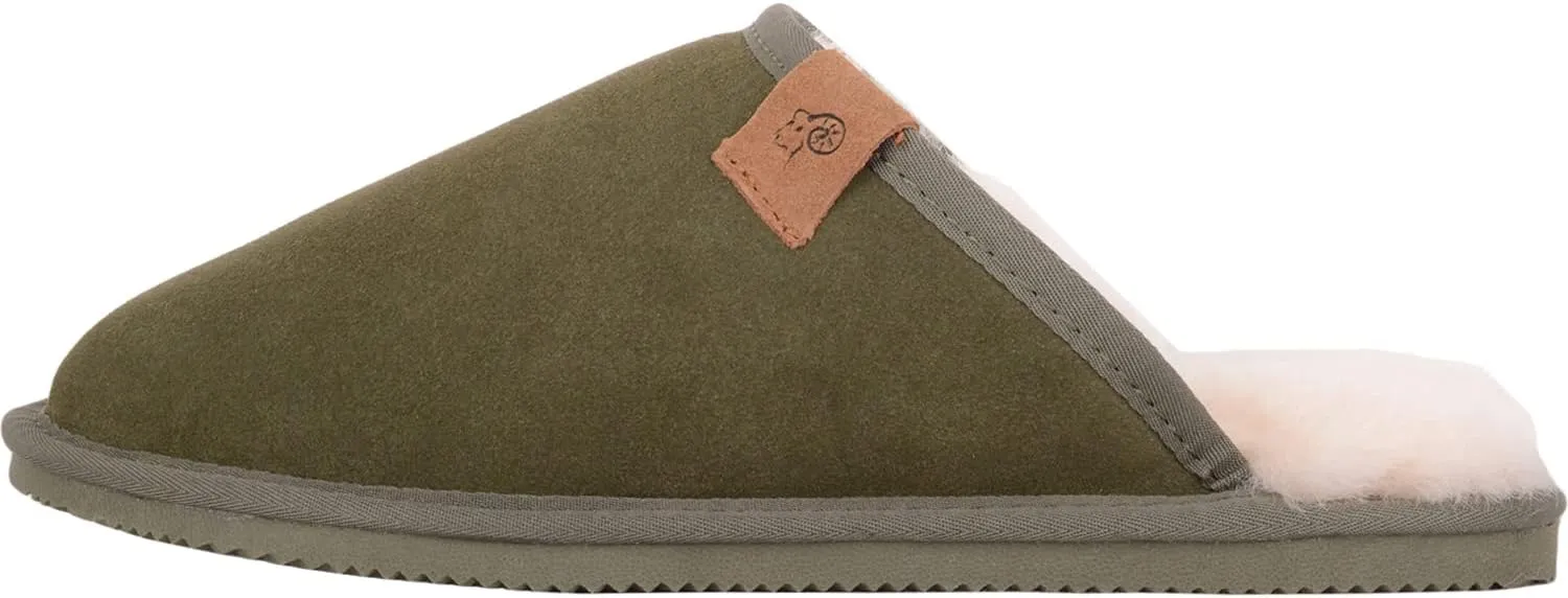 SNUGRUGS Mens Genuine Sheepskin Open Back Winter Mule Slipper with EVA Sole