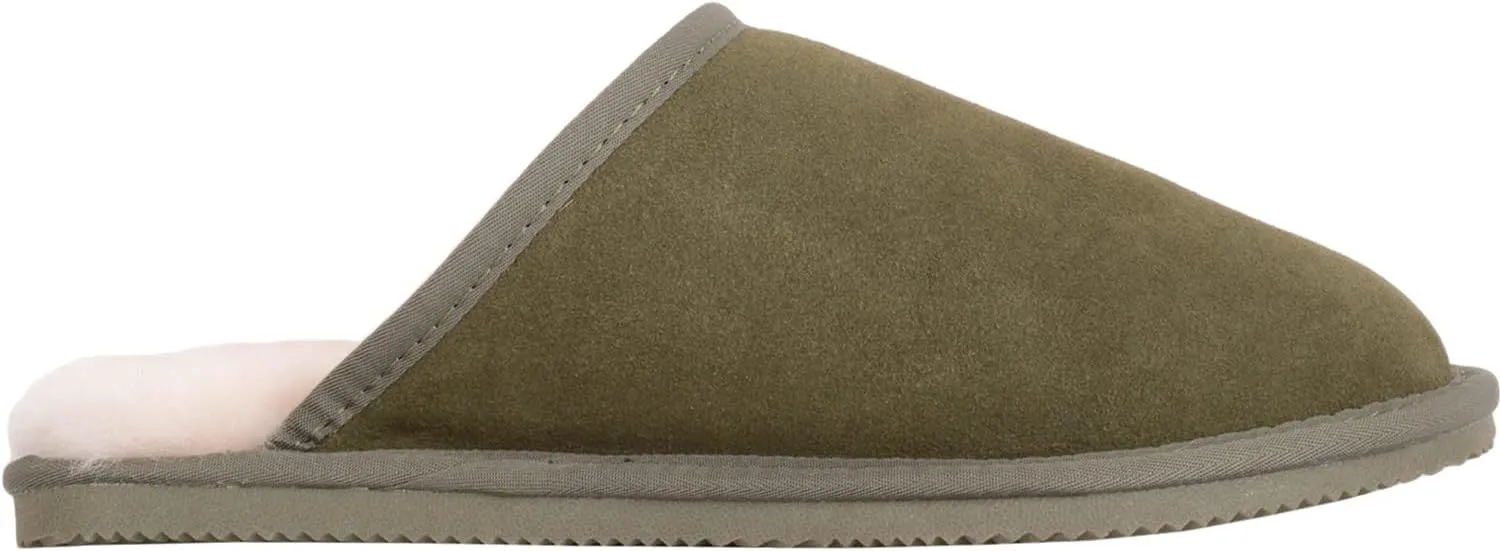 SNUGRUGS Mens Genuine Sheepskin Open Back Winter Mule Slipper with EVA Sole