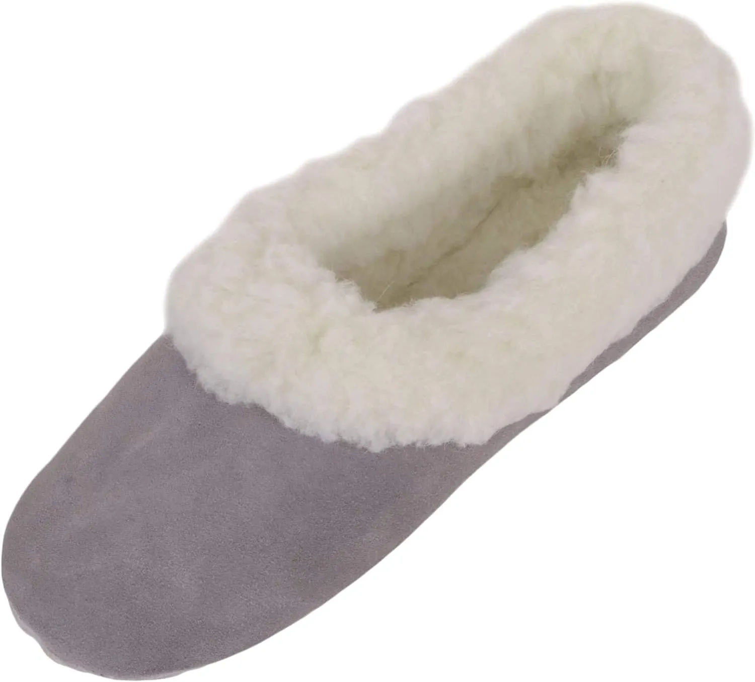 SNUGRUGS Womens Luxury Lambswool Suede Low-Top Slipper with Wool Cuff and Suede Sole