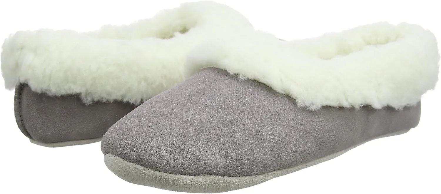 SNUGRUGS Womens Luxury Lambswool Suede Low-Top Slipper with Wool Cuff and Suede Sole
