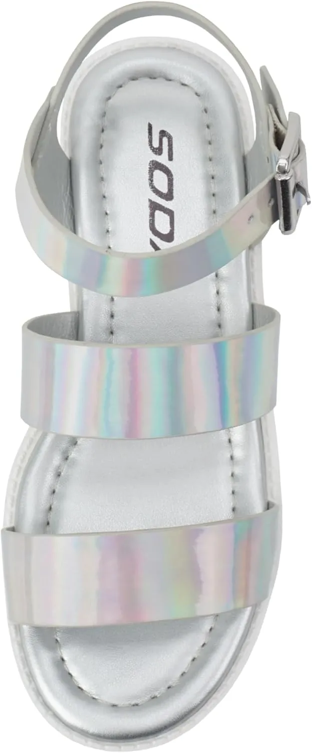 Soda ACCOUNT-2 ~ Little Kids/Children/Girls Open Toe Two Bands Lug sole Fashion Block Heel Sandals with Adjustable Ankle Strap
