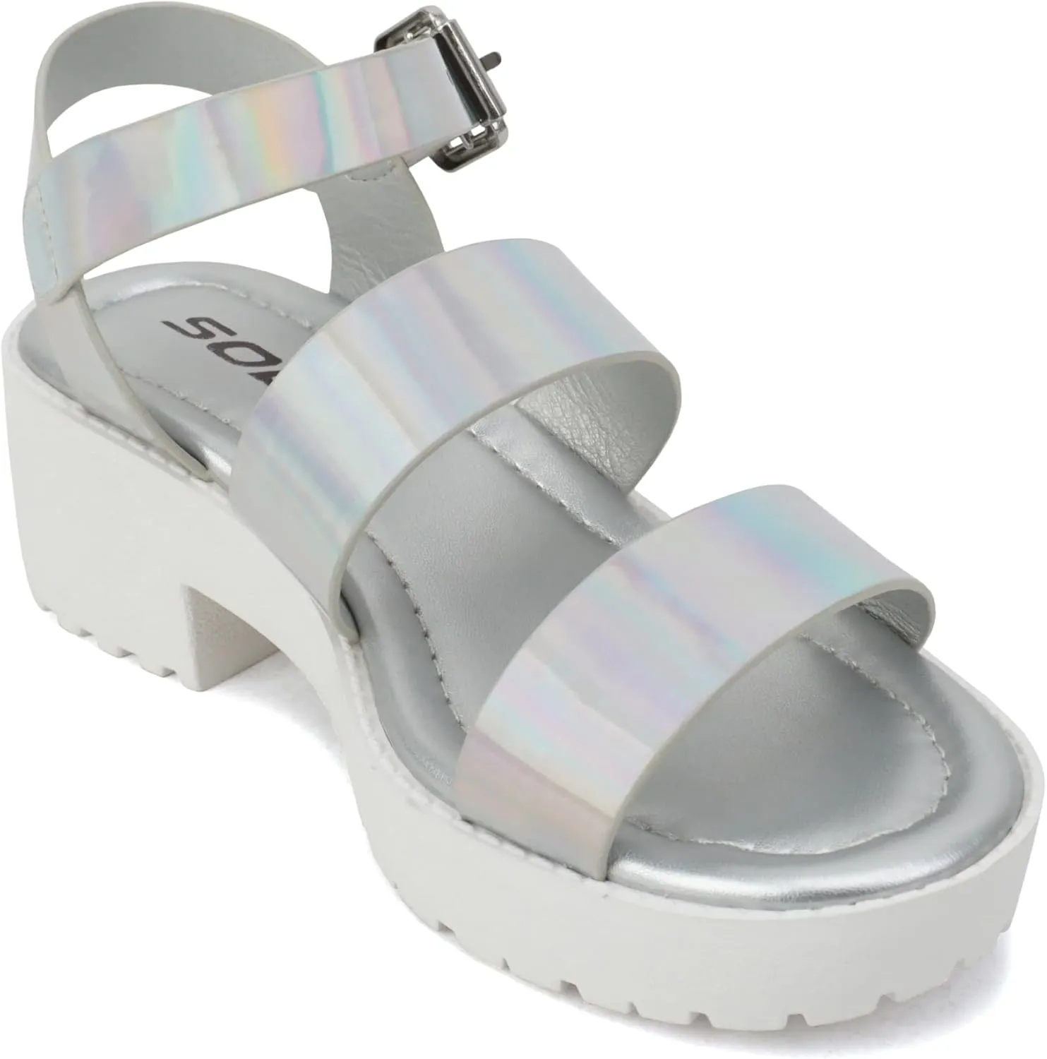 Soda ACCOUNT-2 ~ Little Kids/Children/Girls Open Toe Two Bands Lug sole Fashion Block Heel Sandals with Adjustable Ankle Strap