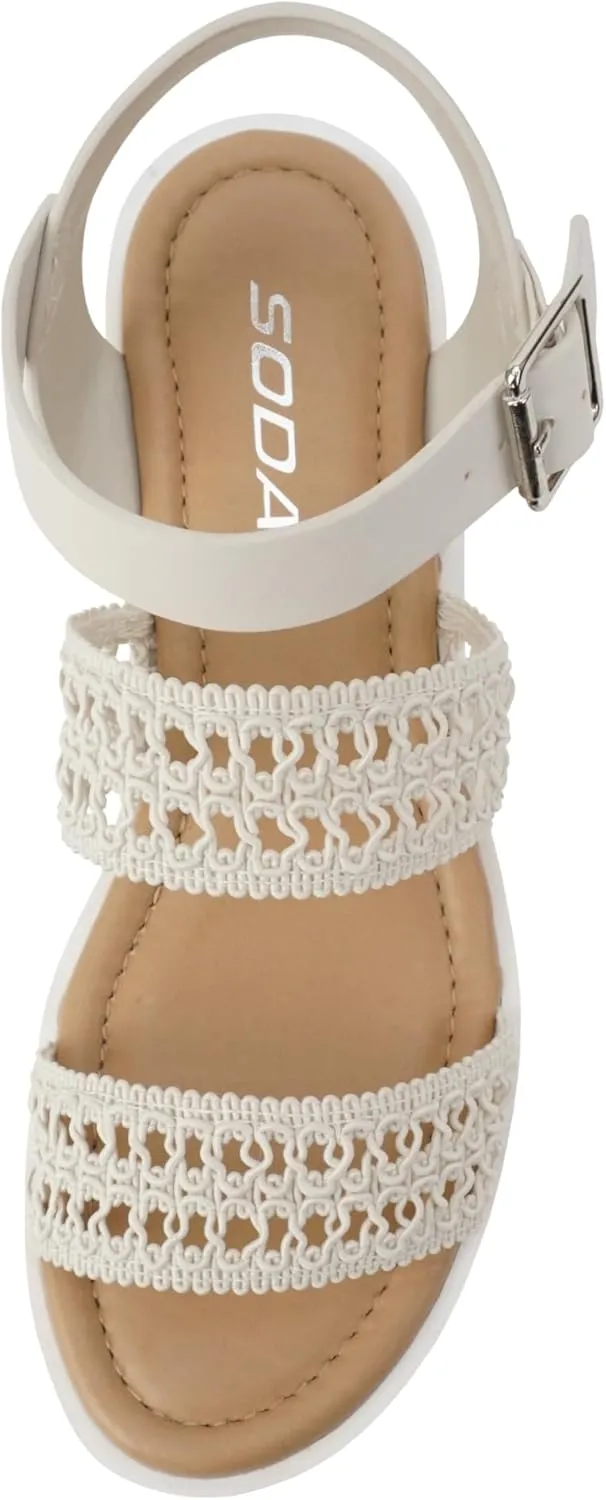 Soda ACCOUNT ~ Women Open Toe Two Bands Lug sole Fashion Block Heel Sandals with Adjustable Ankle Strap
