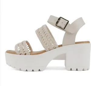 Soda ACCOUNT ~ Women Open Toe Two Bands Lug sole Fashion Block Heel Sandals with Adjustable Ankle Strap