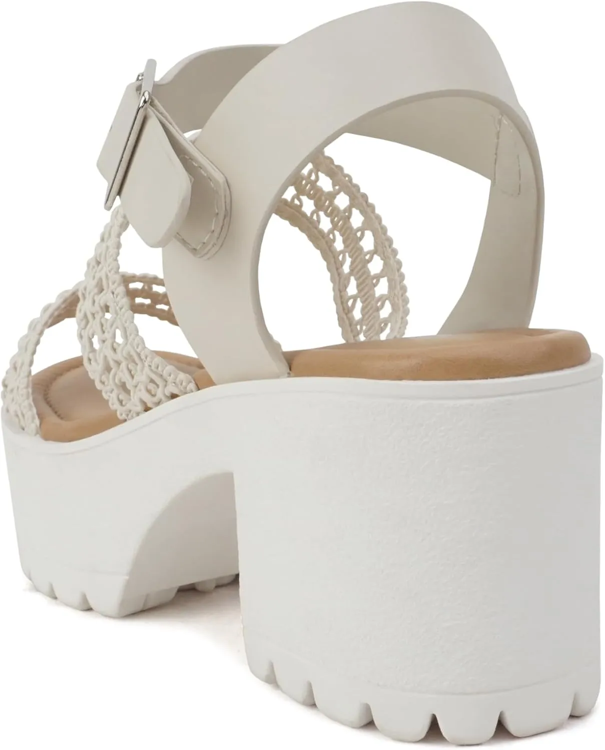 Soda ACCOUNT ~ Women Open Toe Two Bands Lug sole Fashion Block Heel Sandals with Adjustable Ankle Strap