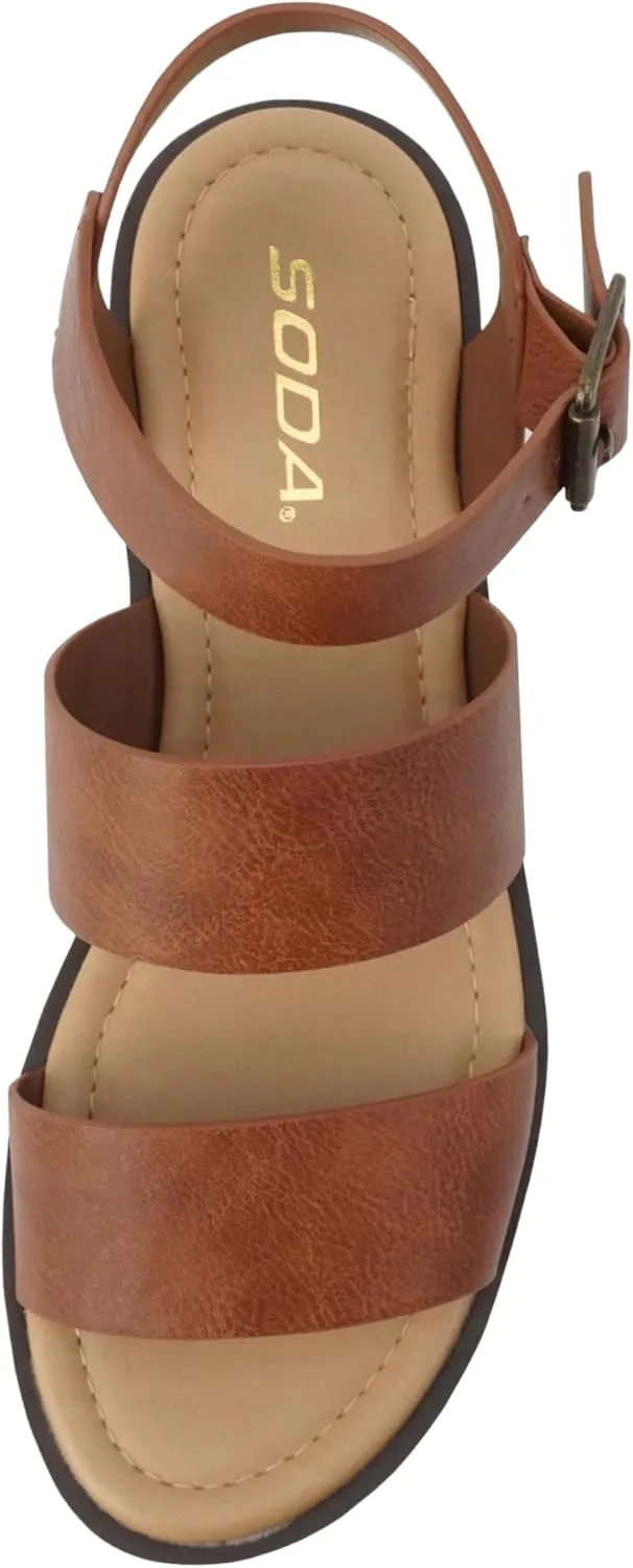 Soda ACCOUNT ~ Women Open Toe Two Bands Lug sole Fashion Block Heel Sandals with Adjustable Ankle Strap