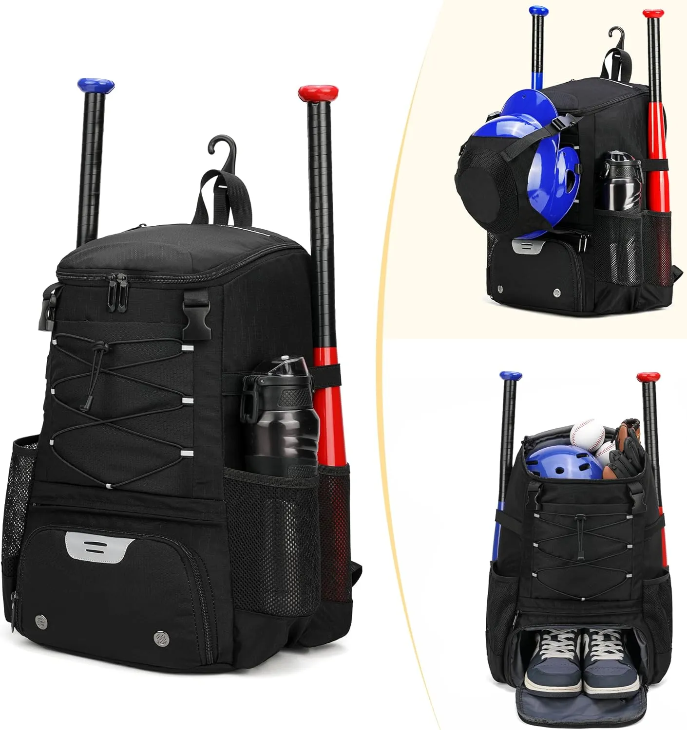 Softball Bag, Baseball Equipment Backpack for Youth Girls Adult, Lightweight With Shoe Compartment, Fence Hook for TBall, Bat, Helmet