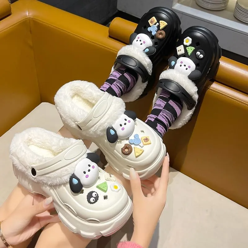 Solid Color Thermal Lined Clogs, Slip On Soft Sole Platform Non-Slip Fuzzy Shoes, Winter Plush Closed Toe Shoes